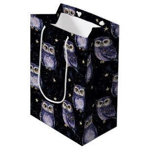 Purple Owls Magic Stars Birthday Medium Gift Bag