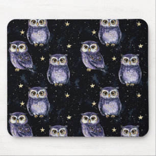 Purple Owls Magic Stars Mouse Mat