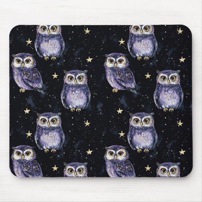 Purple Owls Magic Stars Mouse Mat (Front)