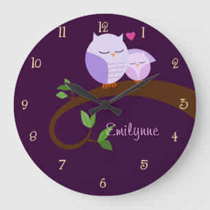 Purple Owls Personalised Wall Clock