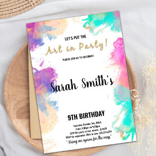 Purple Paint Birthday Invitations