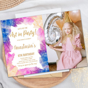 Purple Paint Birthday Invitations with photo