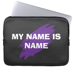 Purple paint custom text laptop sleeve