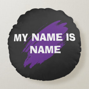 Purple paint custom text round cushion