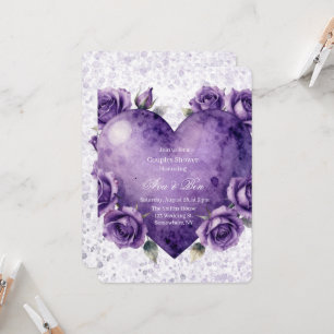 Purple Paint Heart and Roses Couples Shower Invitation