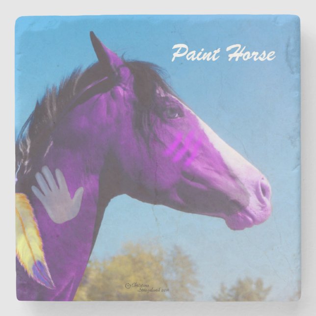 Purple paint horse Stone Coaster (Front)