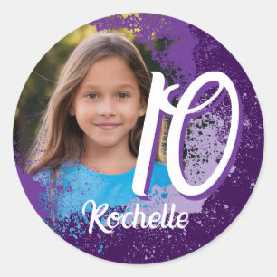 Purple Paint Splatter Photo Sticker - Age 10
