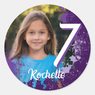 Purple Paint Splatter Photo Sticker - Age 7