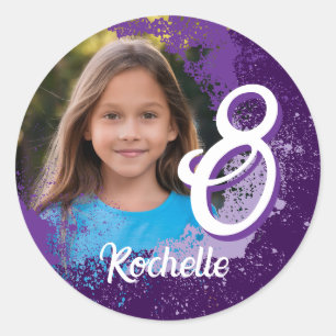 Purple Paint Splatter Photo Sticker - Age 8
