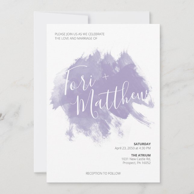 Purple Paint Swatch Wedding Invitation (Front)