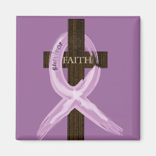 Purple "Painted" Cancer Ribbon on Cross Magnet