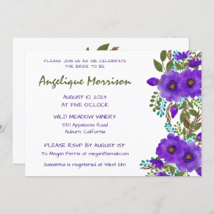 Purple Painted Floral Bridal Shower Invitation