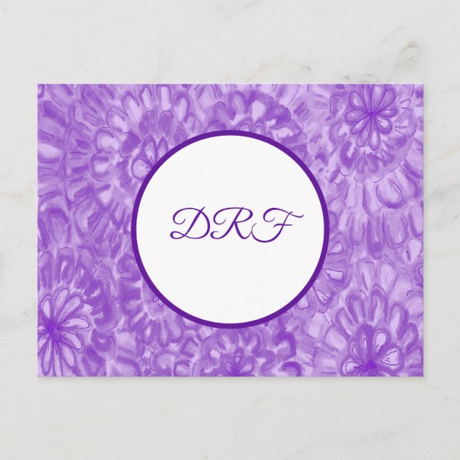 Purple Painted Flowers with Monogram Postcard (Front)