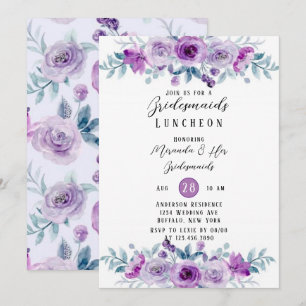 Purple Painted Peony Eucalyptus Bridesmaids Lunch Invitation