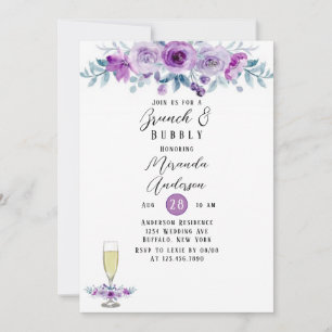 Purple Painted Peony Eucalyptus Brunch & Bubbly Invitation