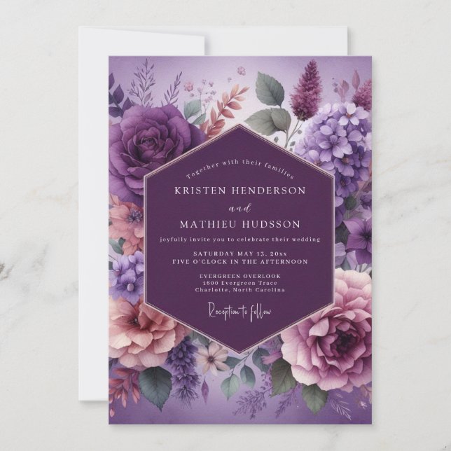 Purple Painterly Bloom Wedding Invitation (Front)