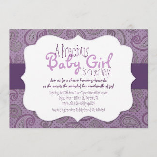 Purple Paisley Baby Girl Shower Invitation