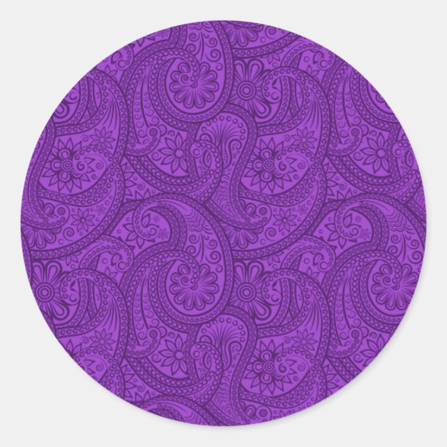 Purple Paisley Classic Round Sticker (Front)