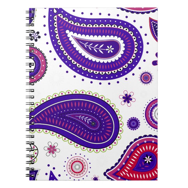 Purple paisley , colourful flower pattern notebook (Front)