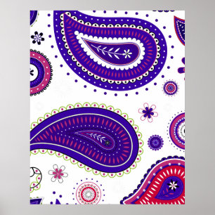 Purple paisley , colourful flower pattern poster