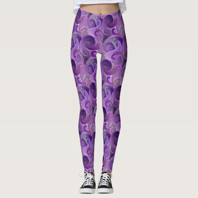 Purple Paisley Damask Pattern Leggings (Front)