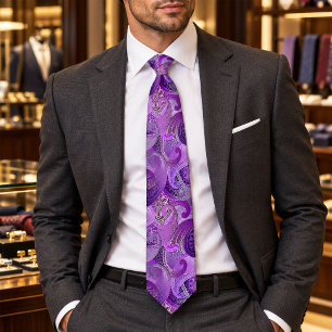 Purple Paisley Damask Pattern Tie