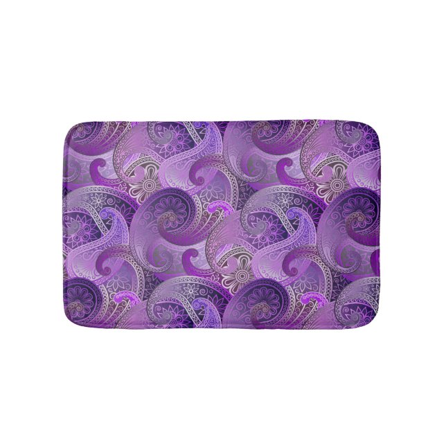 Purple Paisley Exotic Damask Pattern Bath Mat (Front)