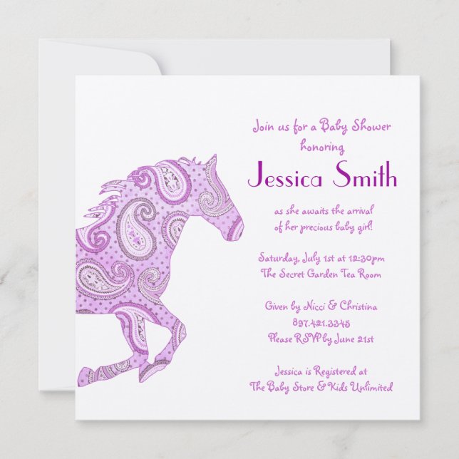 Purple Paisley Horse Baby Shower Invitation (Front)