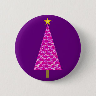 Purple paisley modern Christmas tree 6 Cm Round Badge