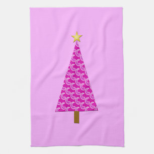 Purple paisley modern Christmas tree Tea Towel