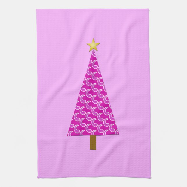 Purple paisley modern Christmas tree Tea Towel (Vertical)