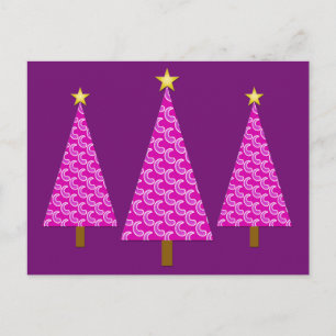 Purple paisley modern Christmas trees Holiday Postcard