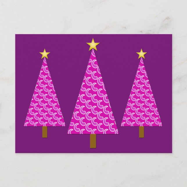 Purple paisley modern Christmas trees Holiday Postcard (Front)