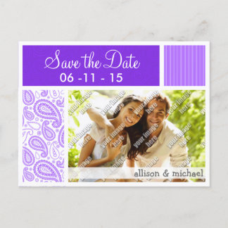 Purple Paisley Pattern Announcement Postcard