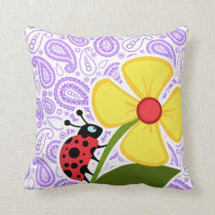Purple Paisley Pattern; Ladybug Cushion
