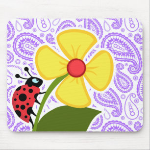 Purple Paisley Pattern; Ladybug Mouse Mat