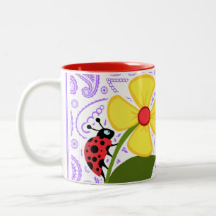 Purple Paisley Pattern; Ladybug Two-Tone Coffee Mug