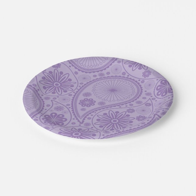 Purple paisley pattern paper plate (Angled)