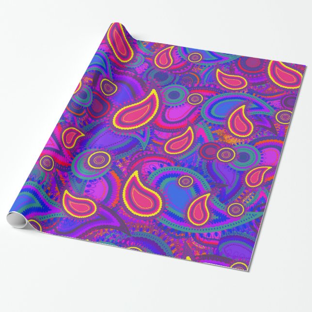 Purple Paisley Pattern Wrapping Paper (Unrolled)