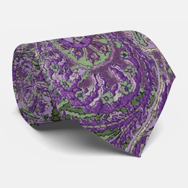 Purple Paisley Peacock Colours Wedding Tie (Rolled)
