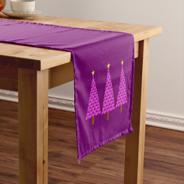 Purple Paisley Retro Modern Christmas Tree Short Table Runner (In Situ)