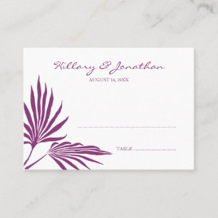 Purple palm leaf wedding escort seating place card