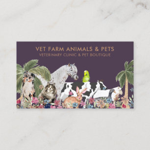 Purple Palm Tree Farm Animal Cat Dog Bird Pet Business Card