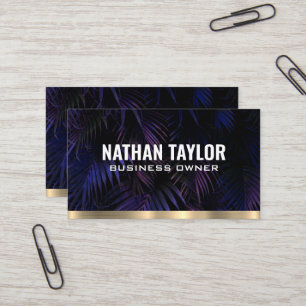 Purple Palms Gold Metal Trim Business Card