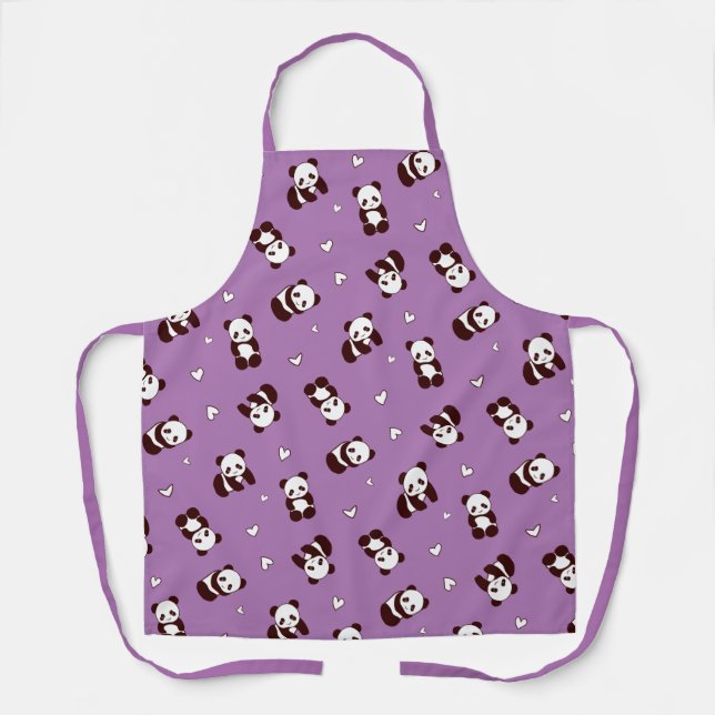 Purple Panda Bear Heart All-Over Print Apron (Front)
