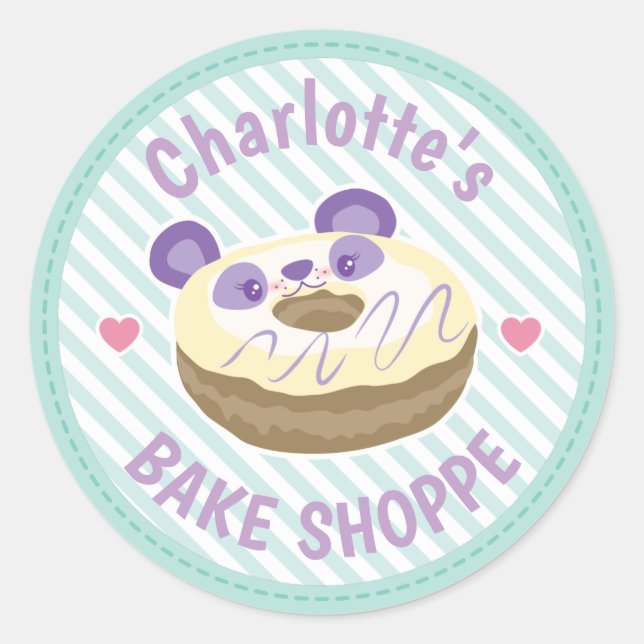 Purple Panda Doughnut Bake Shop Classic Round Sticker (Front)