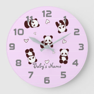 Purple Panda Heart Nursery Decor Wall Clock