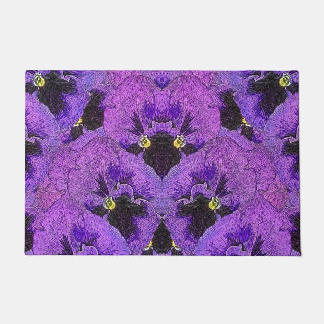 Purple pansies, abstract painting, floral art   doormat (Front)
