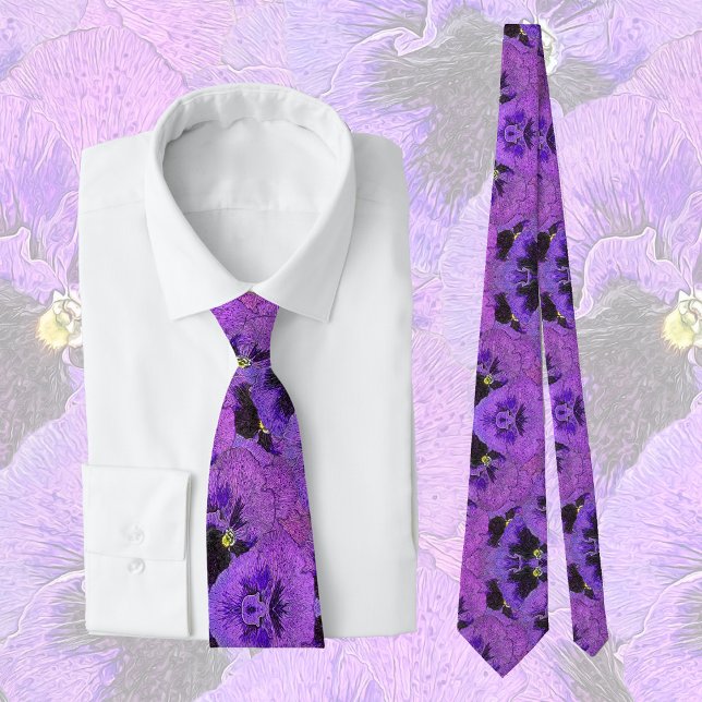 Purple pansies, abstract painting, floral art    tie (Creator Uploaded)