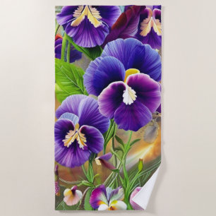 Purple Pansies -AI ART Beach Towel
